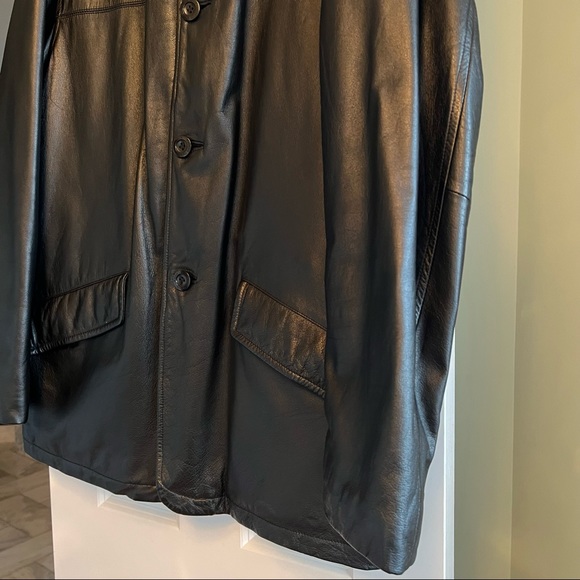 Black Leather Kenneth Cole Lined Coat Mens Size Large - Picture 4 of 15